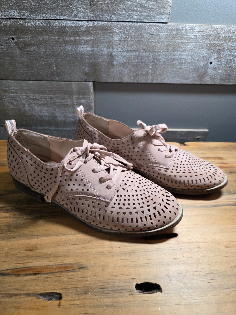 Sugar Perforated Lace-Up Flats - Blush Pink